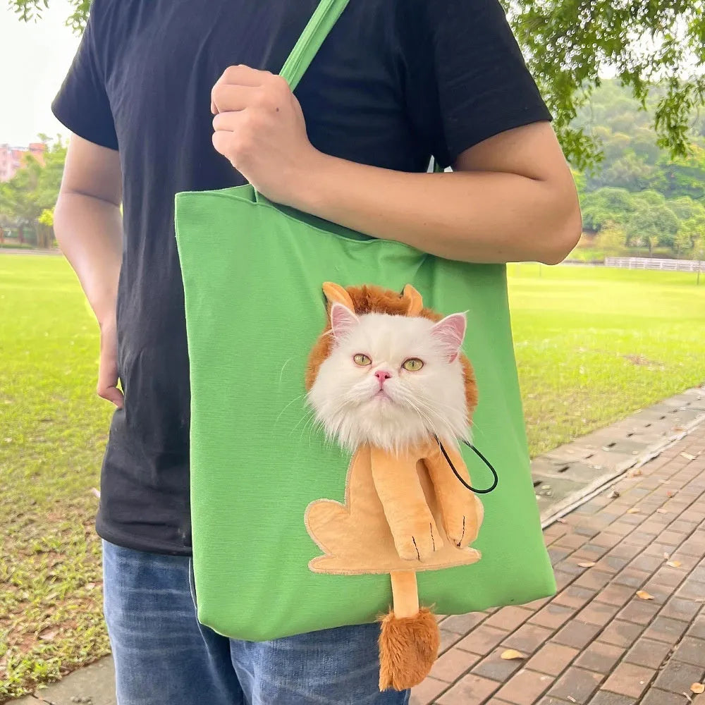 Canvas pet carrier backpack with cartoon design for cat and small dog transport