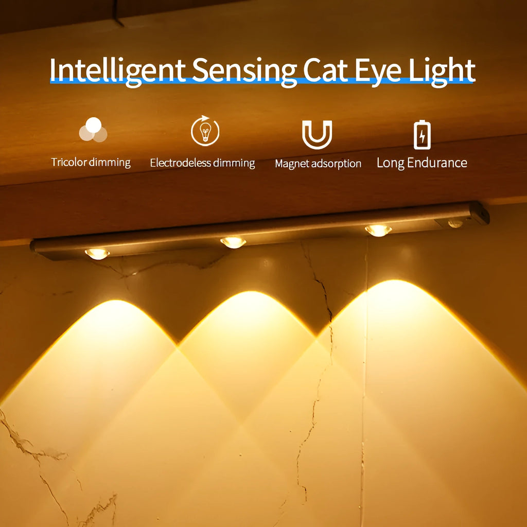 Rechargeable motion sensor lamp with aluminium body and magnetic mount for under-cabinet use, three colour temperature LED