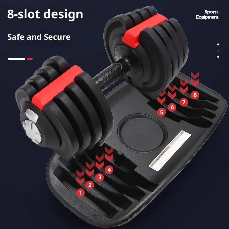 Intelligent automatic fast weight adjustment dumbbell with silicon steel core and nylon ABS shell, 18kg or 40lb option for home fitness
