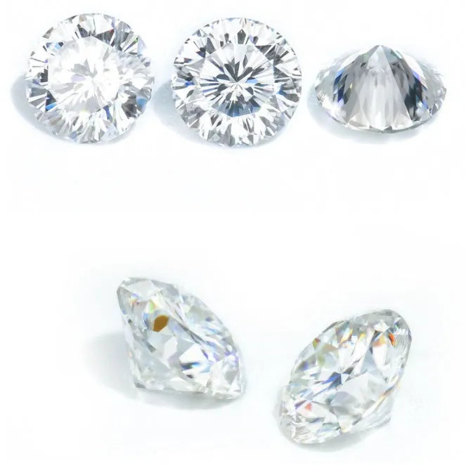 Round loose moissanite gemstone with eight hearts and eight arrows cut on a white background.
