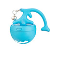 USB electric cat teasing ball with fish bone-shaped roller and replaceable teasing stick in blue, pink, and yellow colours