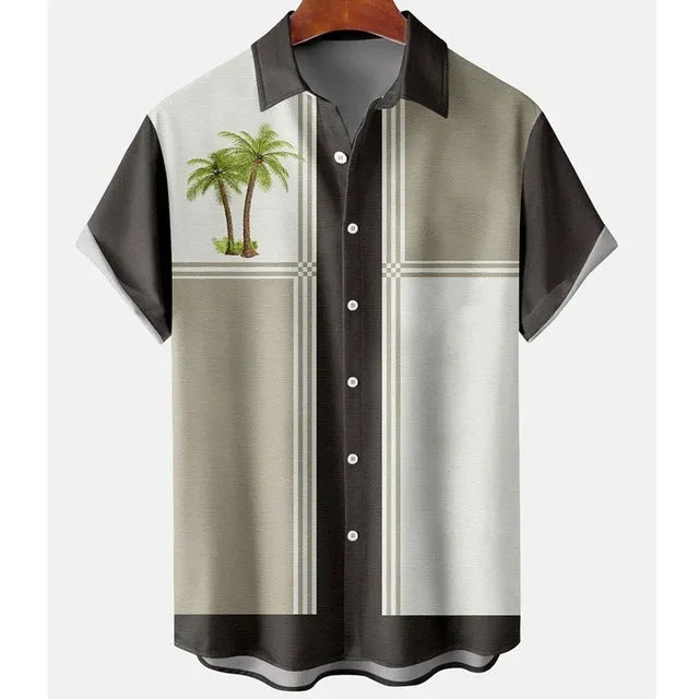 Men's slim fit casual shirt with 3D floral print on lightweight polyester fabric