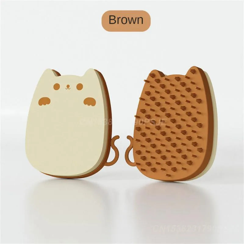 Blue silicone pet grooming comb with soft and hard bristle options for cats and dogs