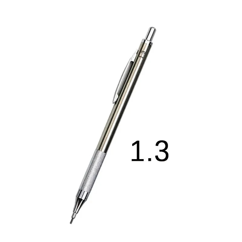 Metal automatic mechanical pencil compatible with five sizes of 2B lead refills.