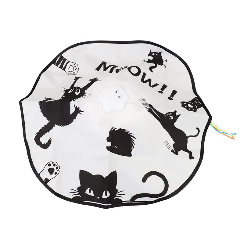 Automatic cat toy with plastic construction measuring 19.8cm featuring motion, sound and LED activation