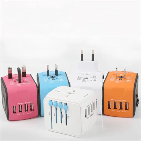 Multi-function universal travel socket adapter with USB ports, black, 66x53x52 mm