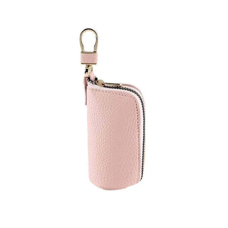 Waterproof black PU key case with zipper closure for key storage