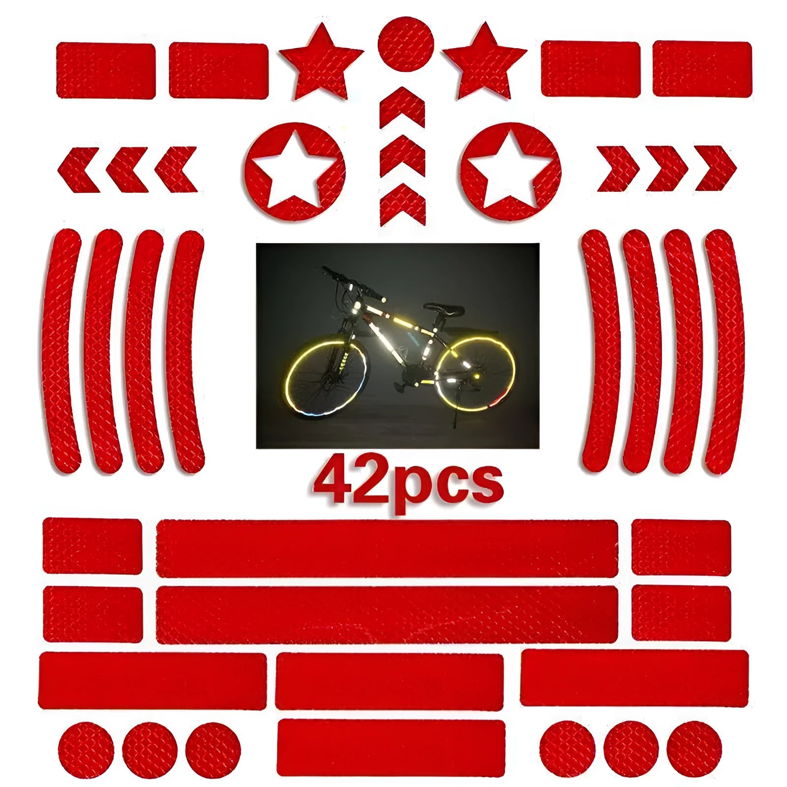 Sheet of reflective safety tape with a grid pattern for bicycles, shown in multiple colour options.