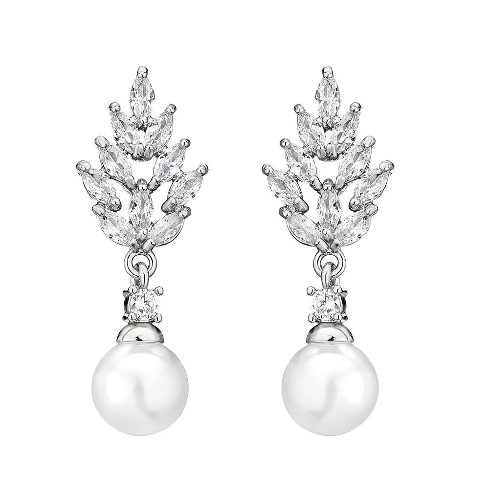 Geometric flower design earrings with micro inlaid zircon decoration in gold, platinum, and rose gold finishes