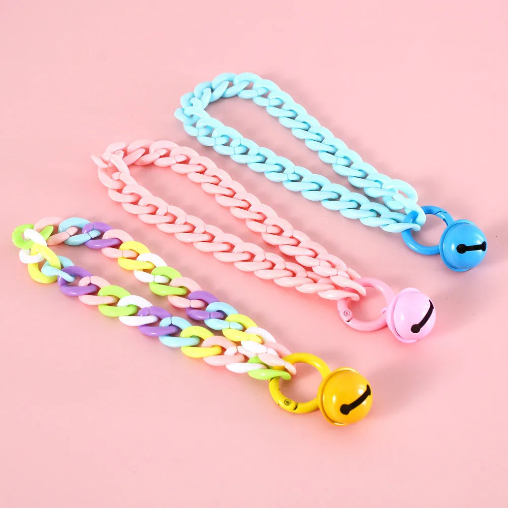 Plastic pet collar in macaron candy colours with chain detailing in blue, pink and mixed options
