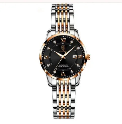 Men's quartz watch with 43mm round dial, sapphire crystal, stainless steel strap, blue face, luminous hands and calendar display