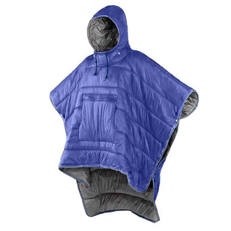 Grey or army green adult wearable sleeping bag cloak measuring 200x140cm with hollow cotton insulation
