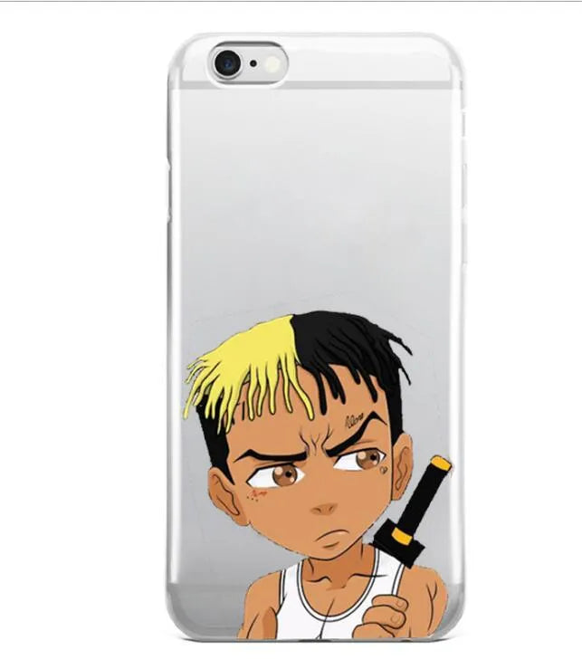 Transparent half-wrapped iPhone case with matte finish and XXXTentacion graphic design on a phone.