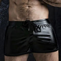 Breathable sports casual biker leather shorts for teenagers, mid waist, cropped, PU with rabbit fur lining, black
