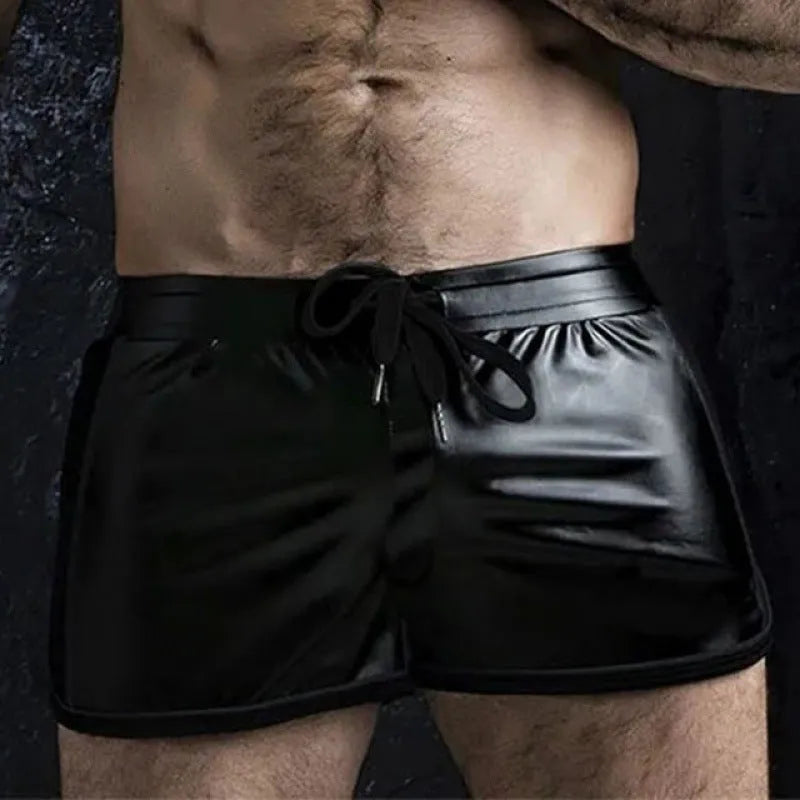 Breathable sports casual biker leather shorts for teenagers, mid waist, cropped, PU with rabbit fur lining, black