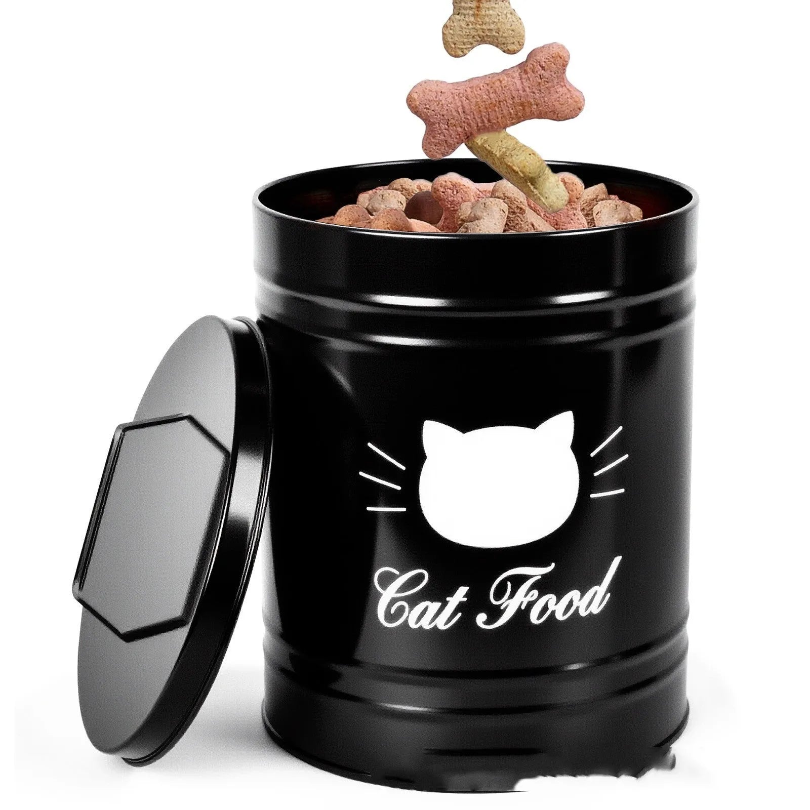 Round black and white iron sheet storage cans with separate inner boxes for kitchen organisation