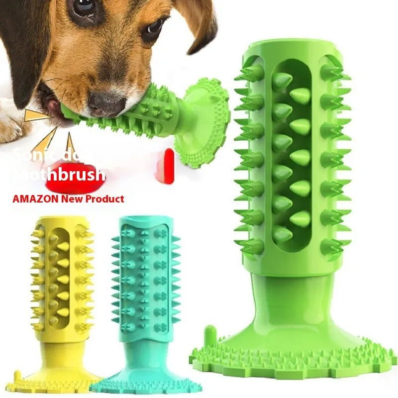 TPR silicone corn dog shaped dog molar toy in cactus lake blue colour on white background