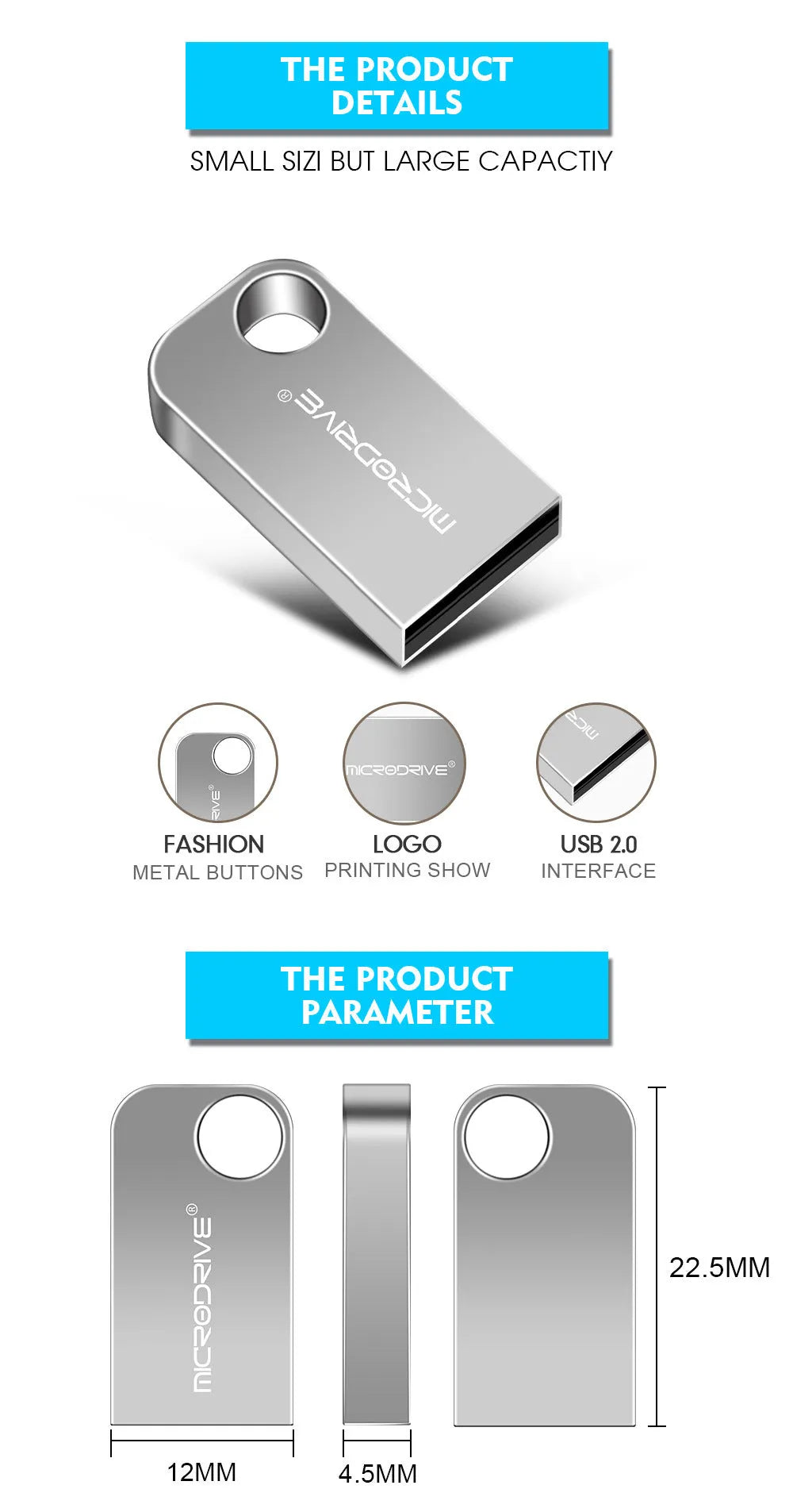 Silver gray metal USB flash drive with rotating connector, 64GB capacity, vehicle-mounted design.
