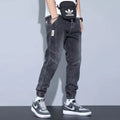 Men's slim fit high-waist ankle-tied harem jeans in denim cotton, available in black, blue, gray