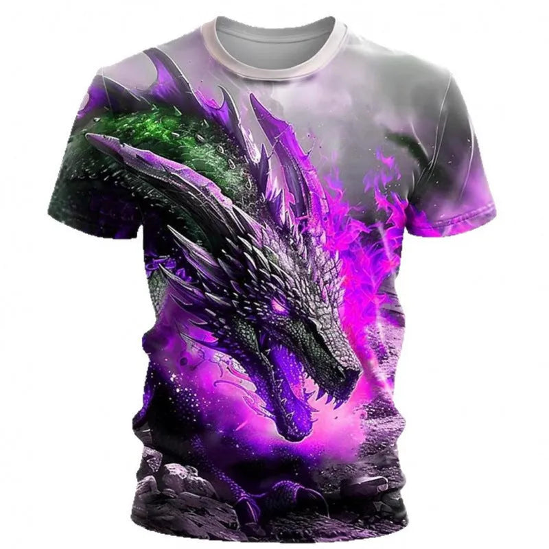 Men's short-sleeved T-shirt with 3D wind dragon graphic print on milk silk fabric