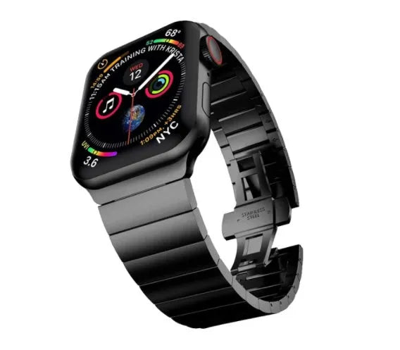 Stainless steel metal chain Apple Watch band with butterfly buckle clasp in multiple colours