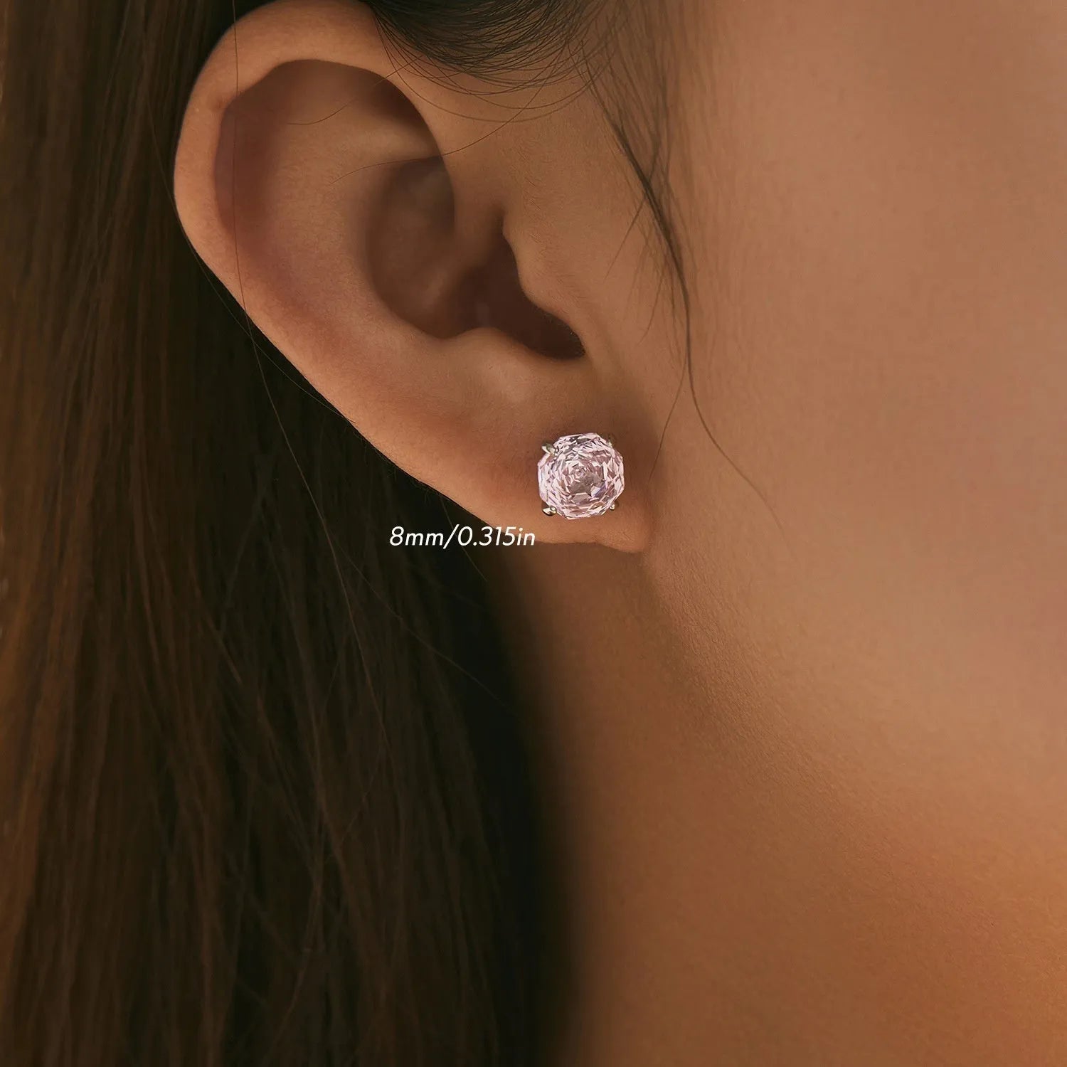 S925 silver rose stud earrings for women in 6mm or 8mm pink floral design