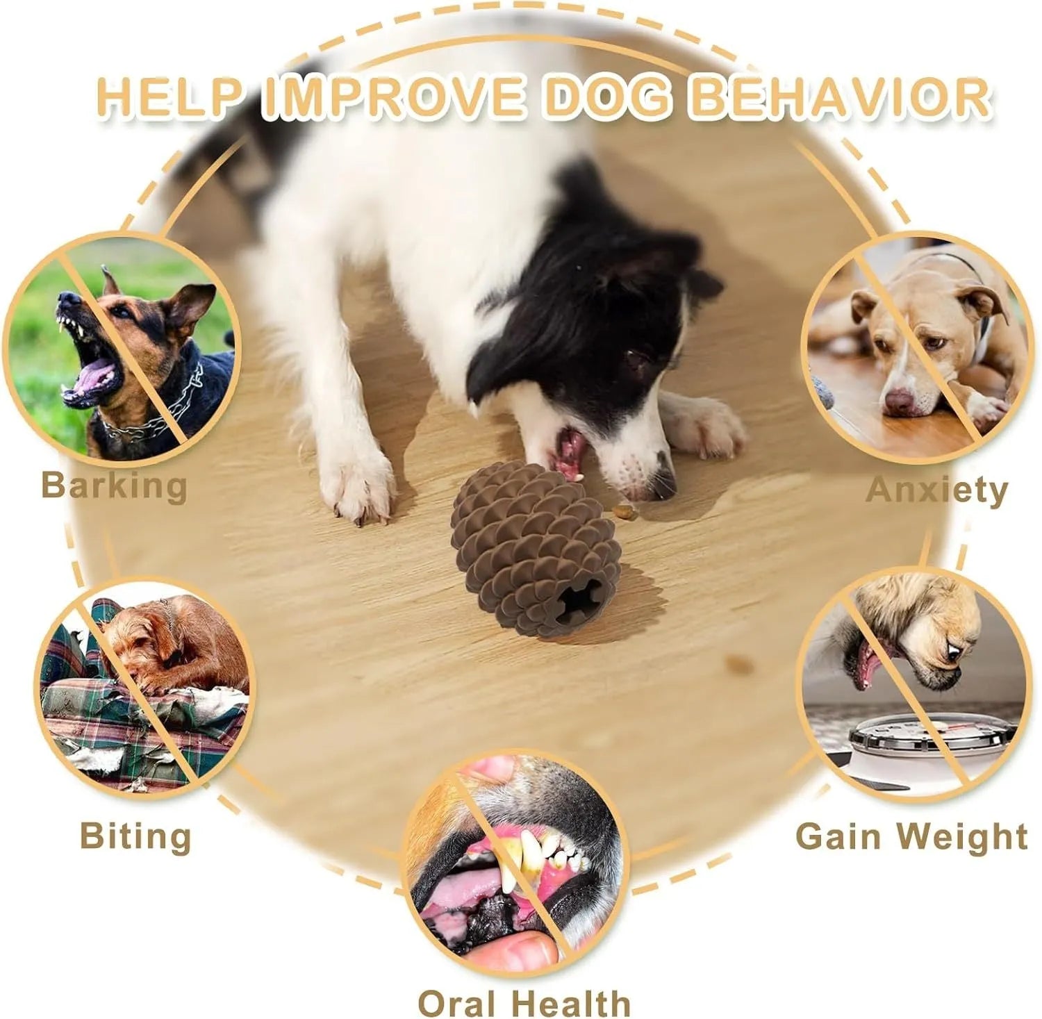 Pine cone shaped natural rubber dog chew toy with treat dispenser for medium and large dogs