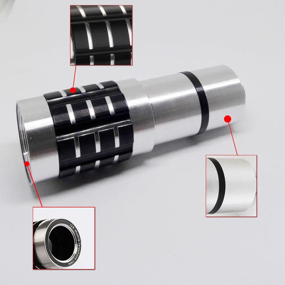 12x telescopic telephoto lens with universal clip for mounting on a mobile phone