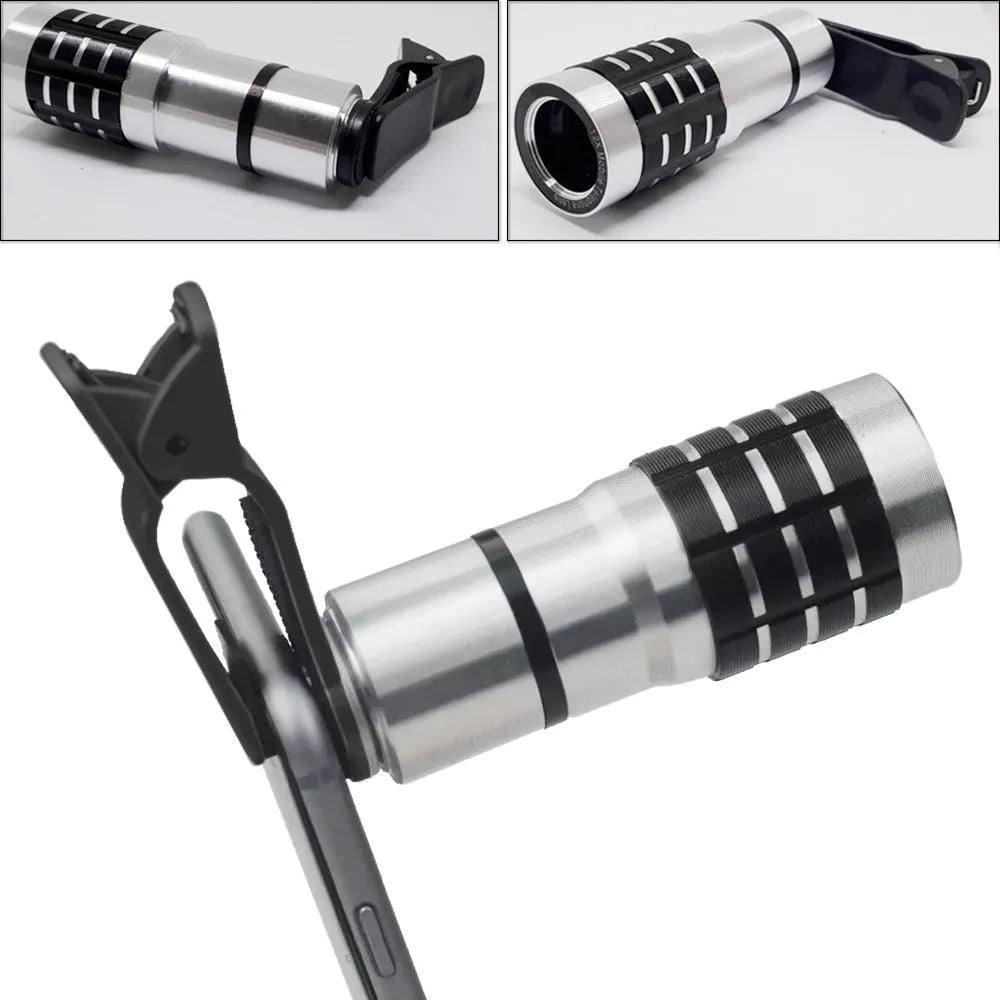 12x telescopic telephoto lens with universal clip for mounting on a mobile phone