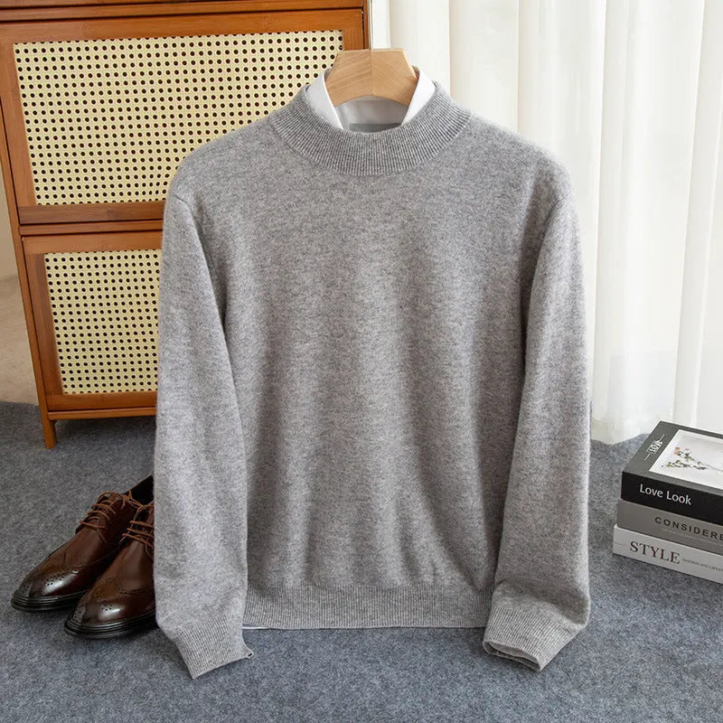 Men's half-collar loose fit wool sweater in winter business casual style