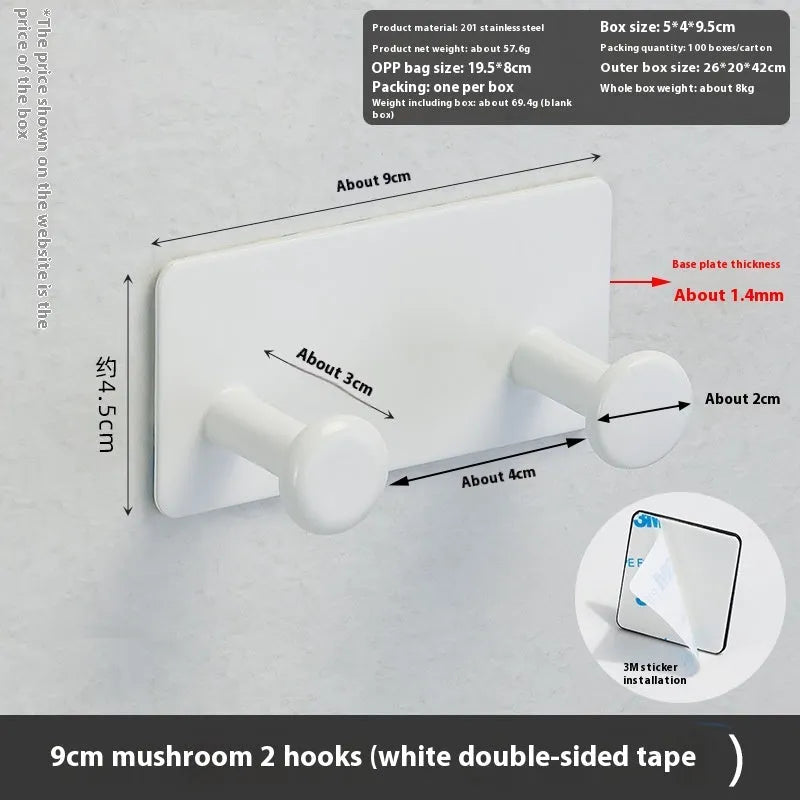 Iron wall-mounted coat hooks with adhesive backing in three sizes for no-drill installation