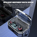 Black X10 Bluetooth wireless earbuds with charging case showing 8-hour call time specification