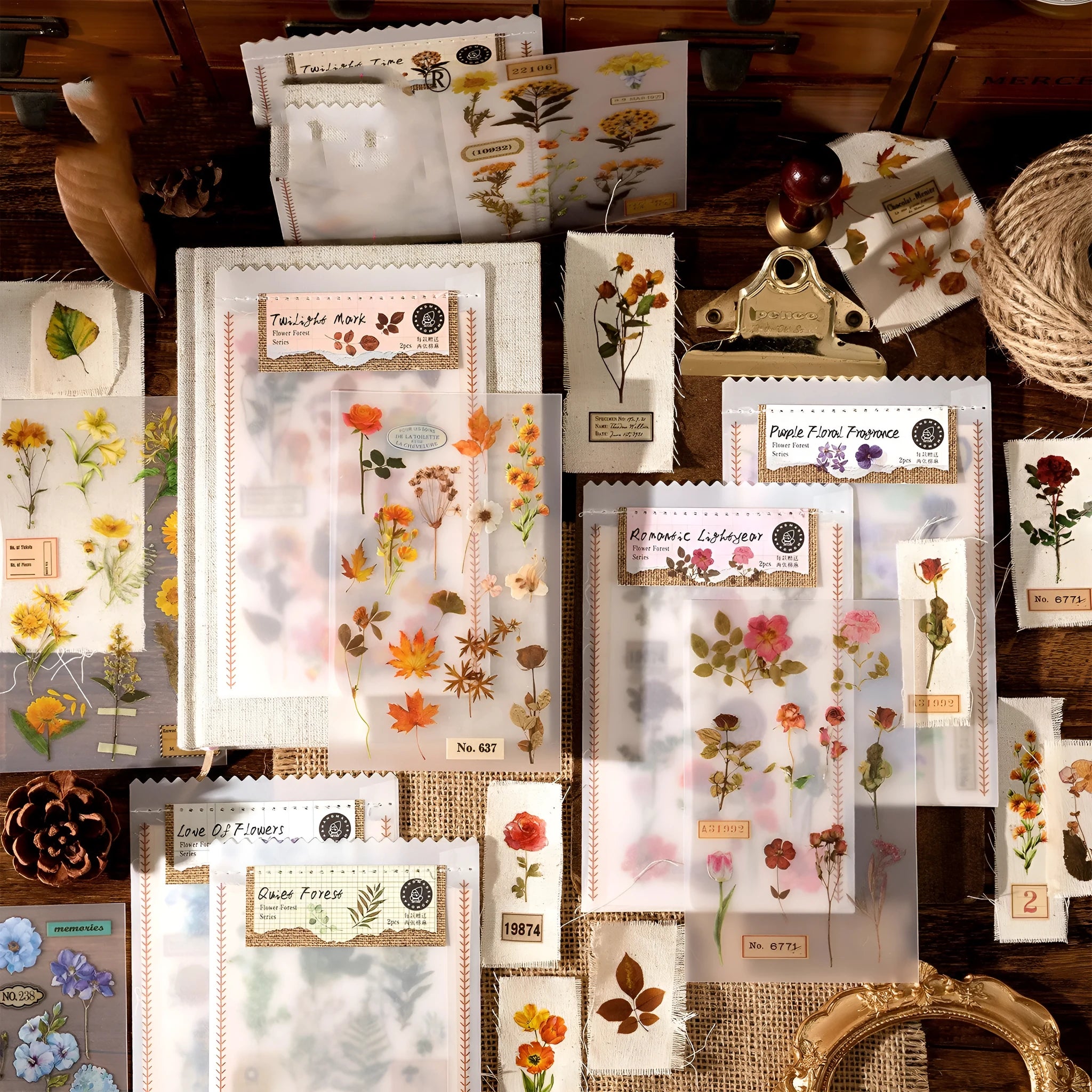 Huazhisen series printable sticker pack with forest and floral art designs on 85mm by 180mm sheets.