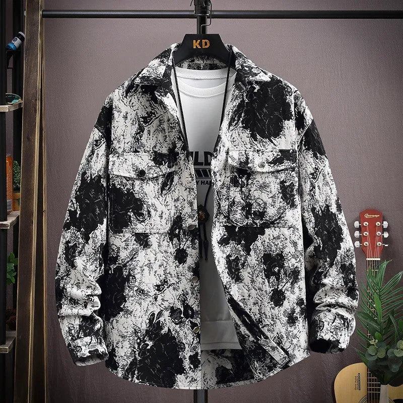 Men's long sleeve lapel shirt coat in a colour from the range, showing straight hem design