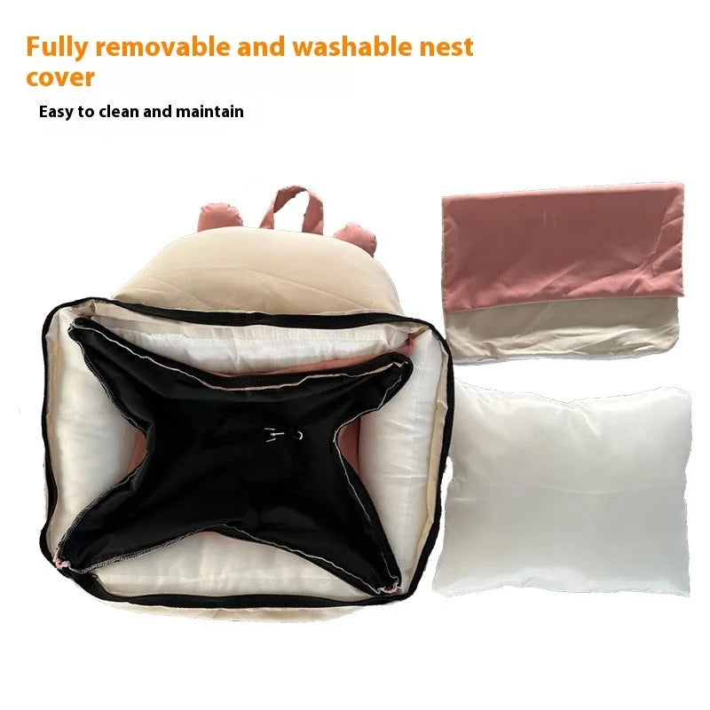 Blue beige removable washable car kennel for dogs, shown in L size 70x60x30cm.