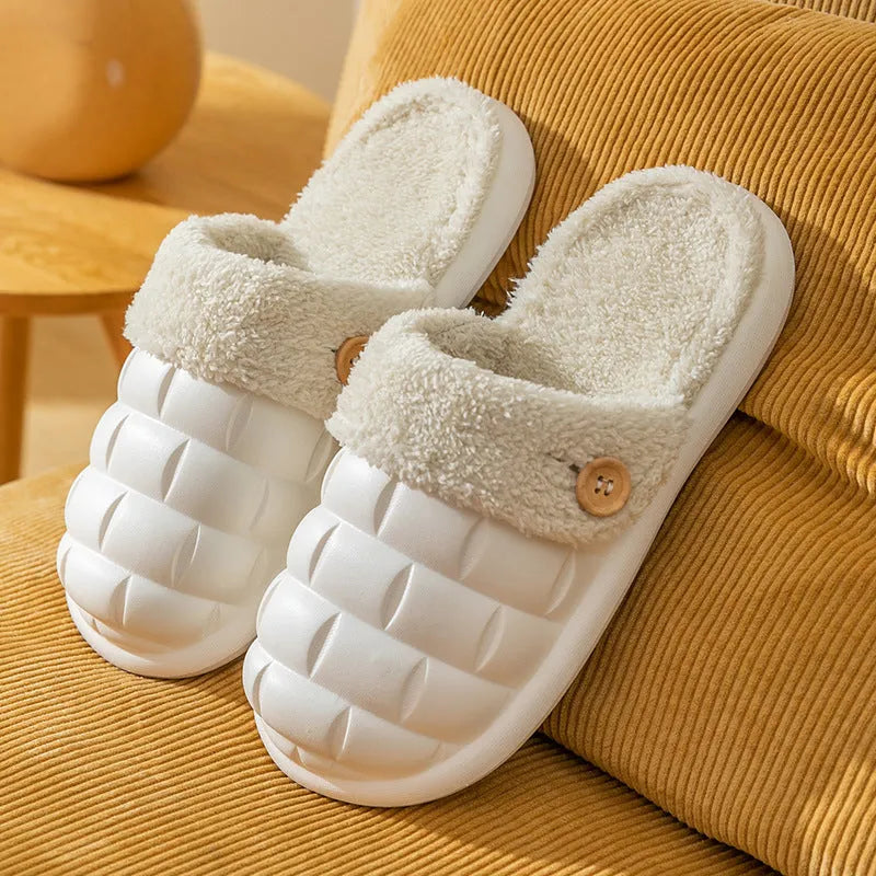 Women's EVA detachable slippers with plush lining in pink, green, yellow, white, grey, or black.