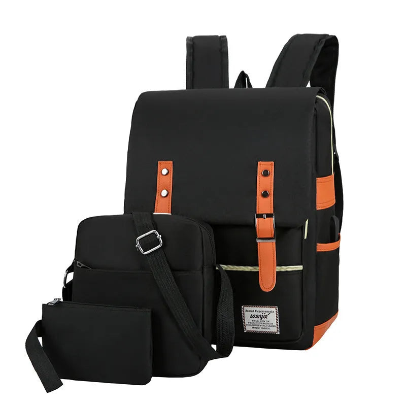 Three-piece business travel backpack in Oxford cloth with curved shoulder straps