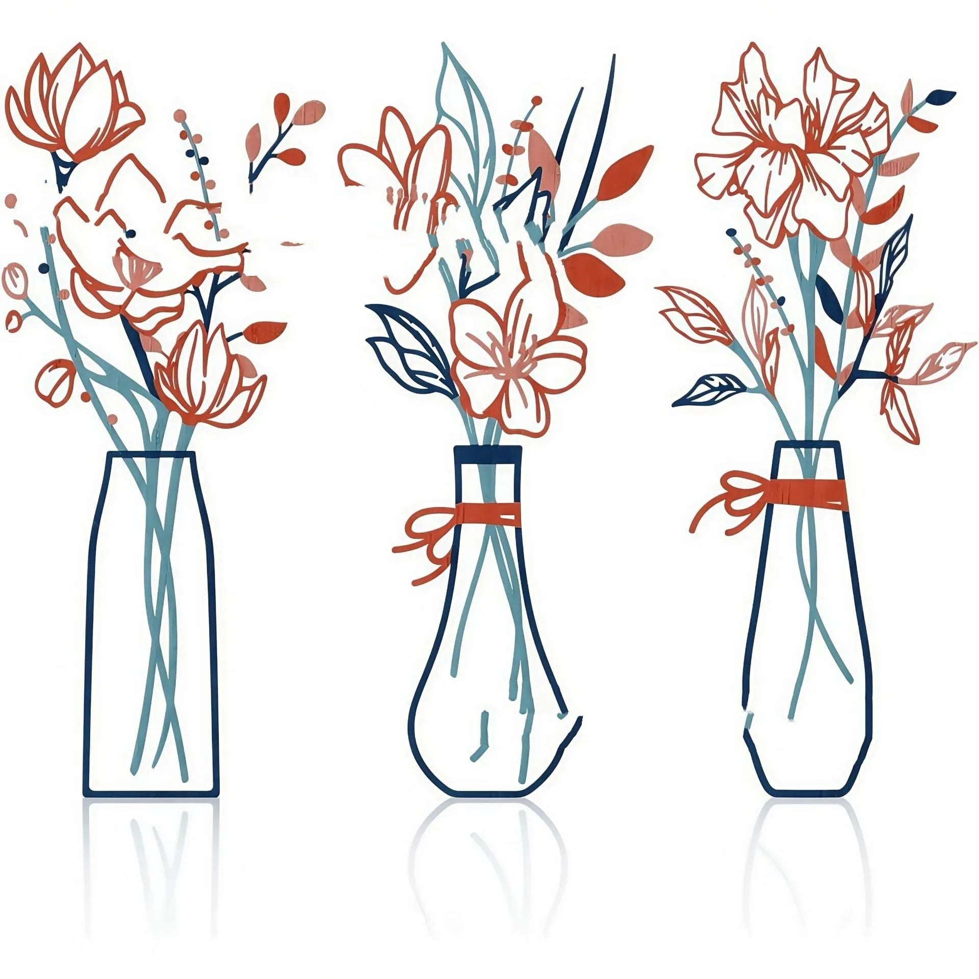 Three-piece metal flowers wall art set in alloy with farmhouse country design