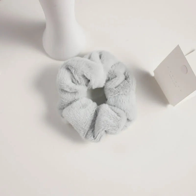 Girly cute plush large intestine hair tie in vintage geometry style, available in 9 colours including black and pink