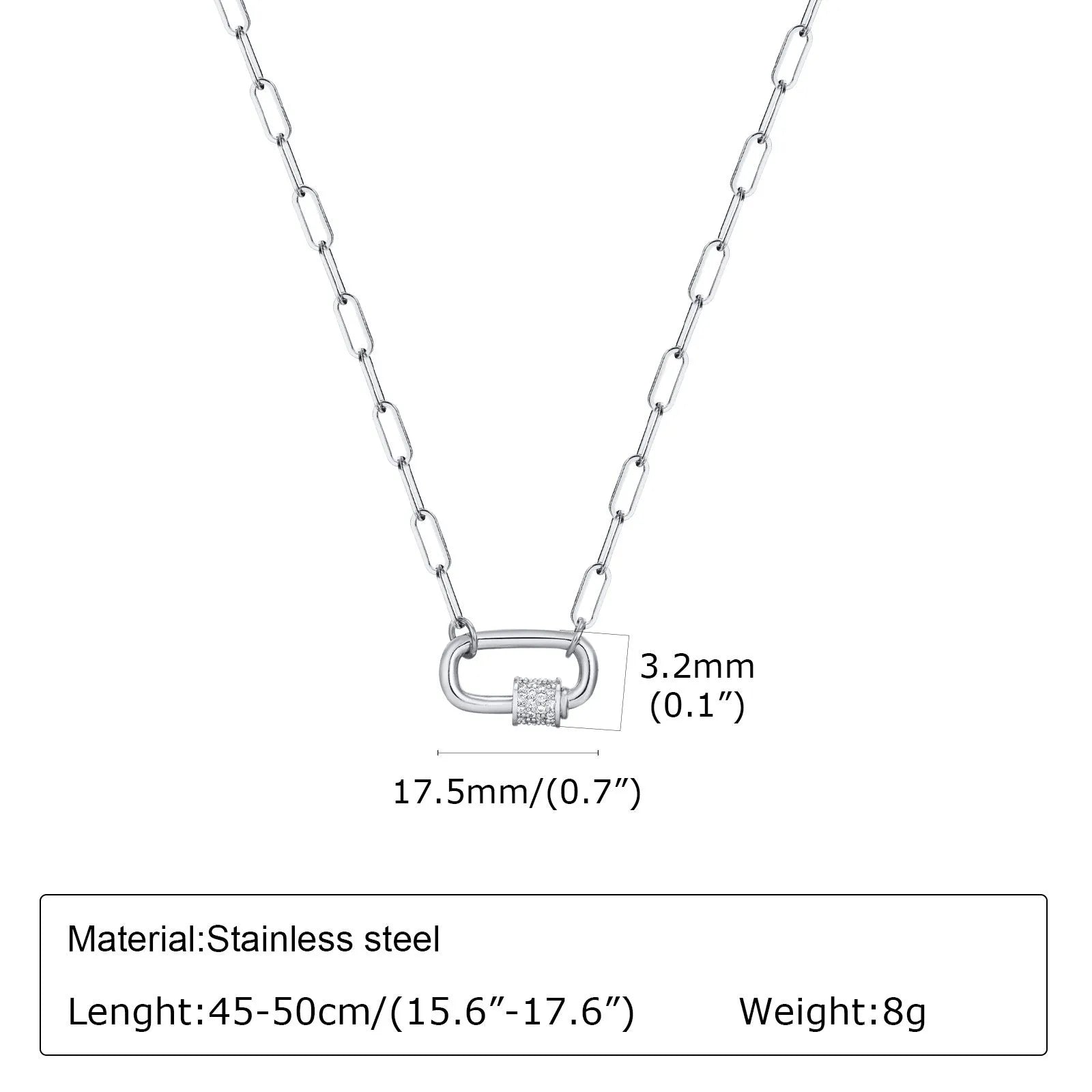 Small square chain stainless steel pendant necklace with oval zircon stone in gold colour finish