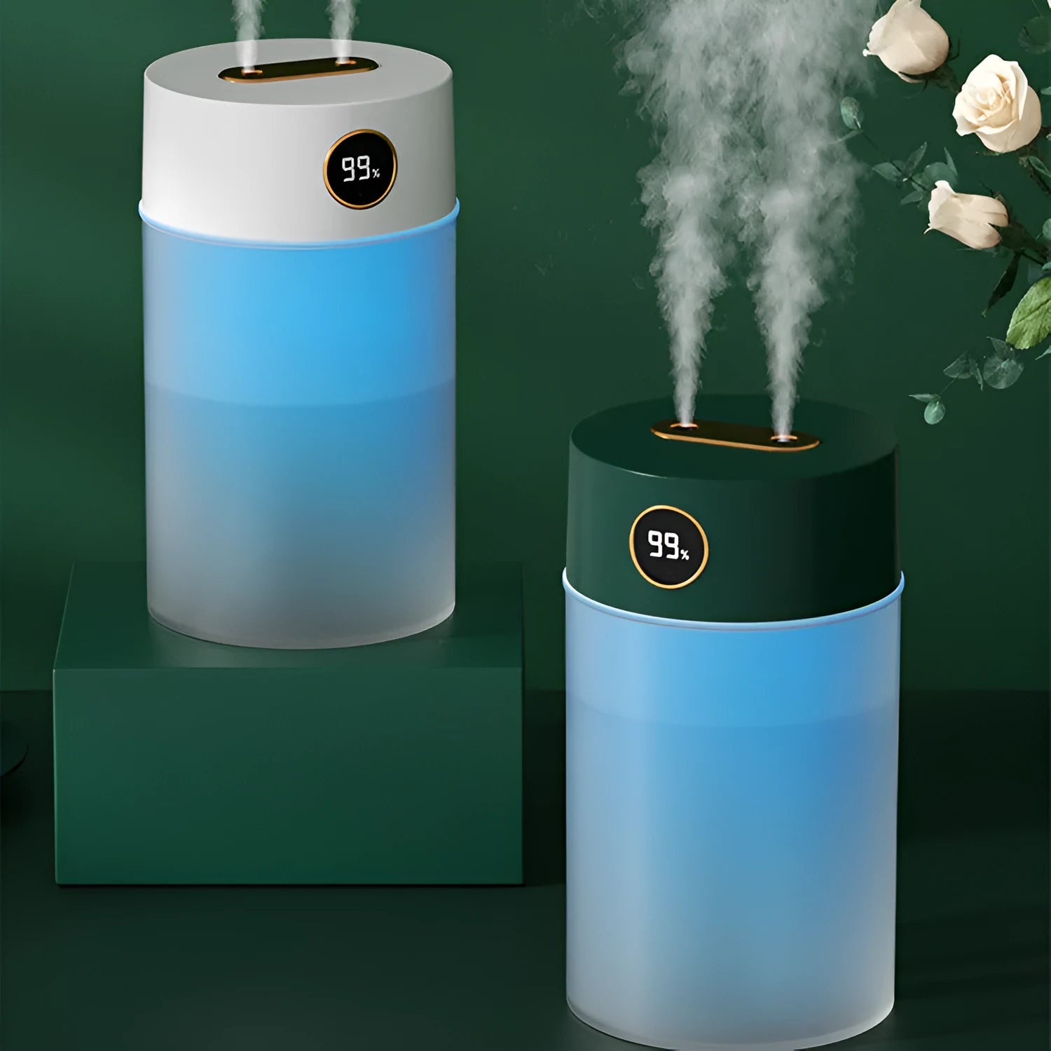 White bear edition dual-jet USB humidifier with 1.2L tank on a wooden desk