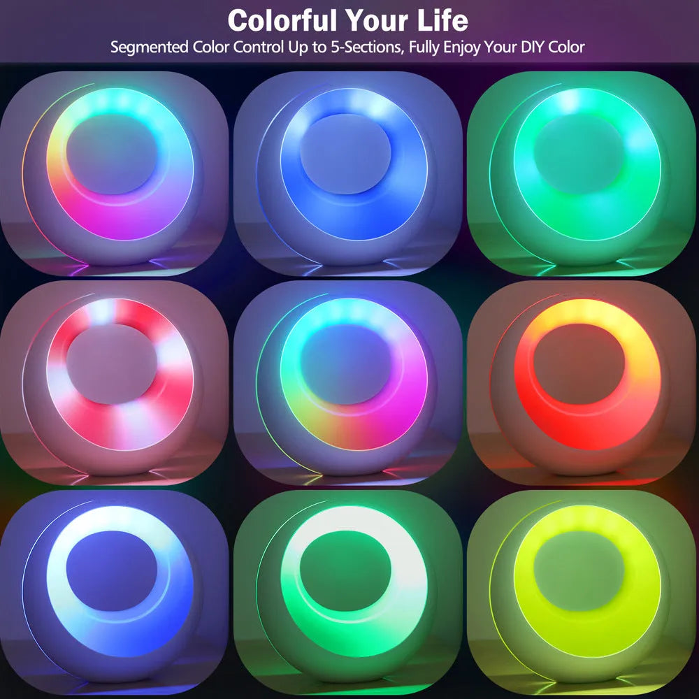 Creative Touch small white RGB colour changing night lamp with remote control on a wooden desk.