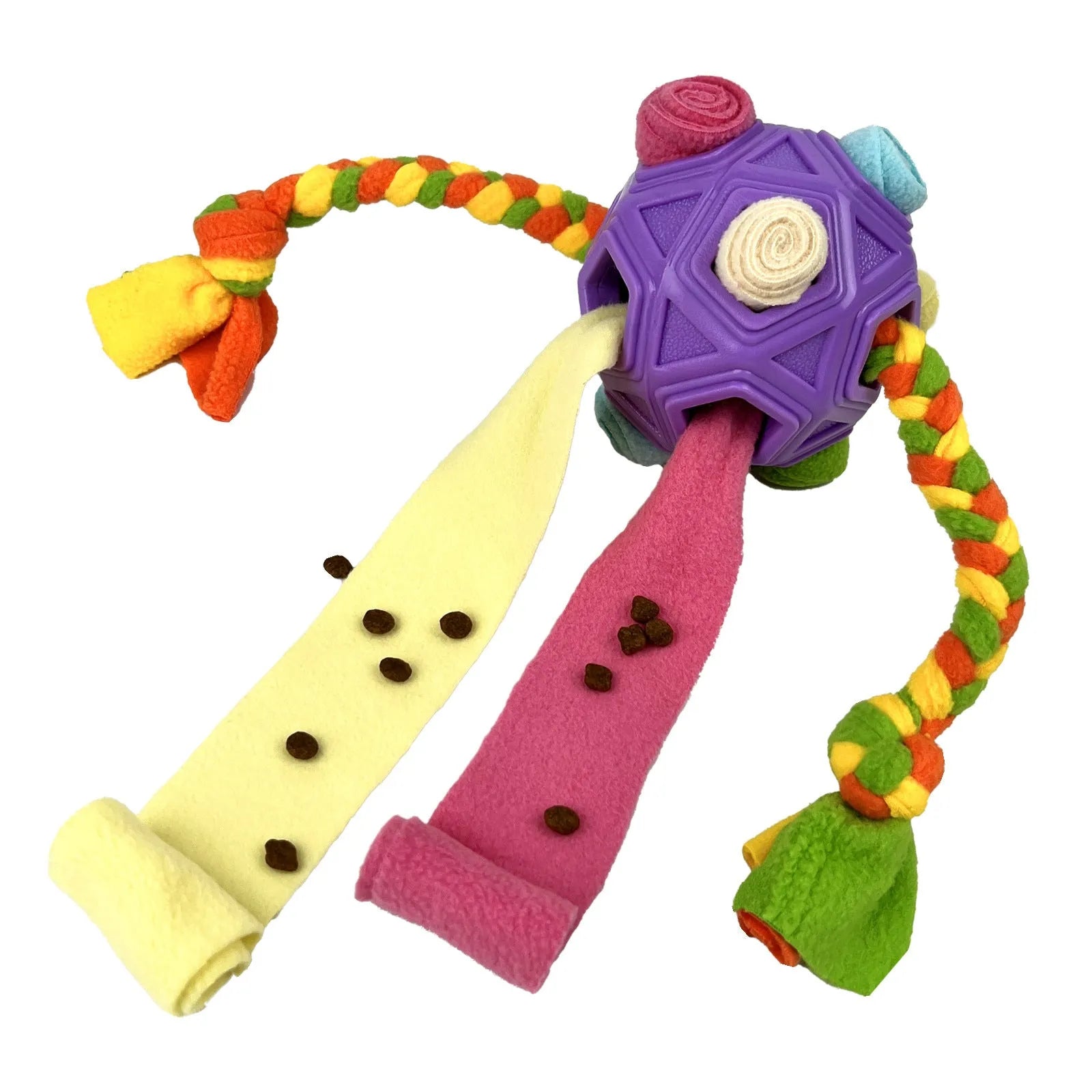 TPE sniffing ball dog puzzle toy showing textured surface with openings for treat dispensing