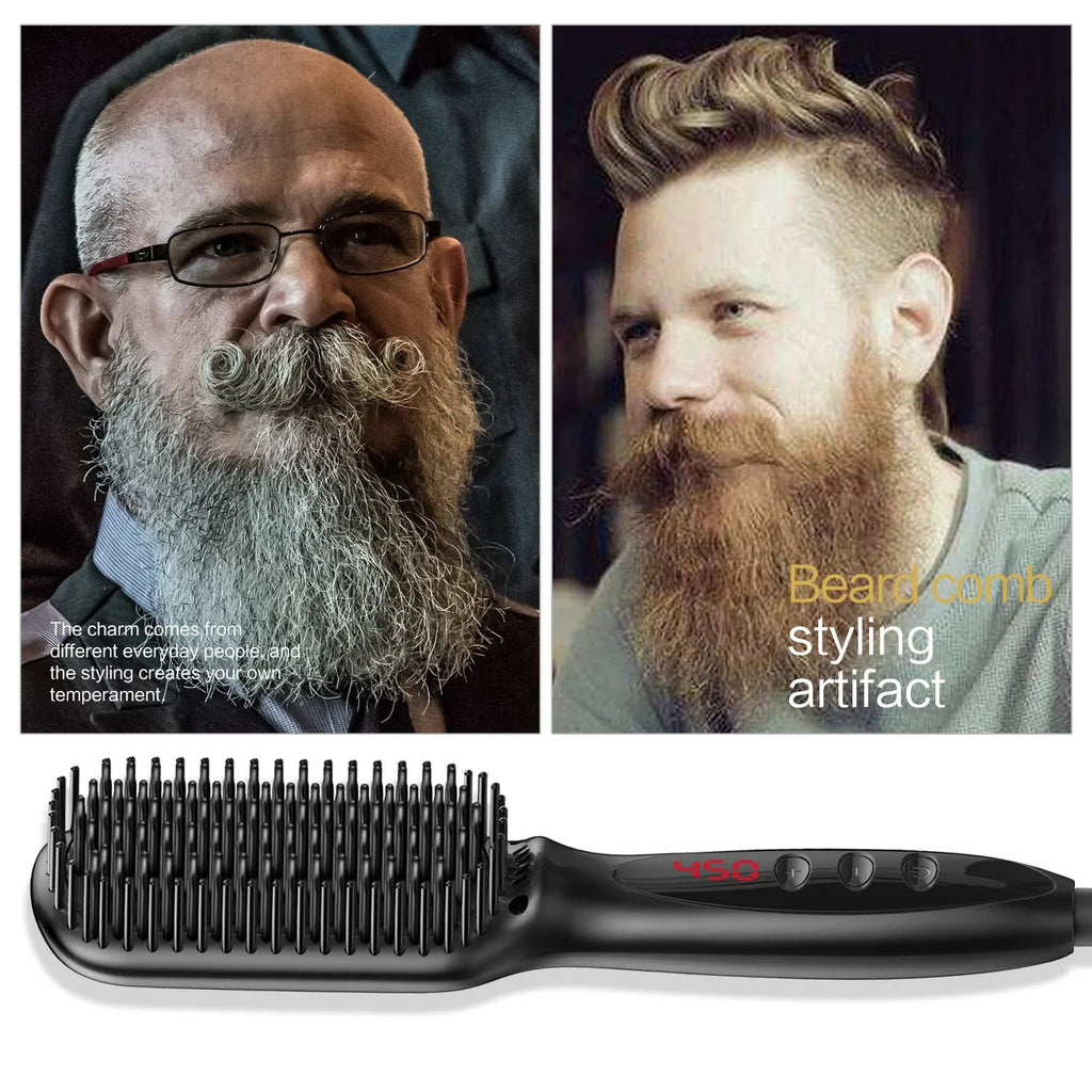 Black beard straightener with tourmaline ceramic heat conductor and temperature control display