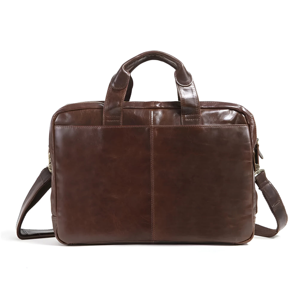Brown 18 inch men's business briefcase made from first layer cowhide leather