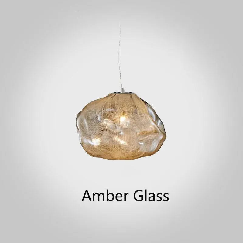 Modern glass decorative chandelier with LED lighting in amber, clear or smoke grey colours