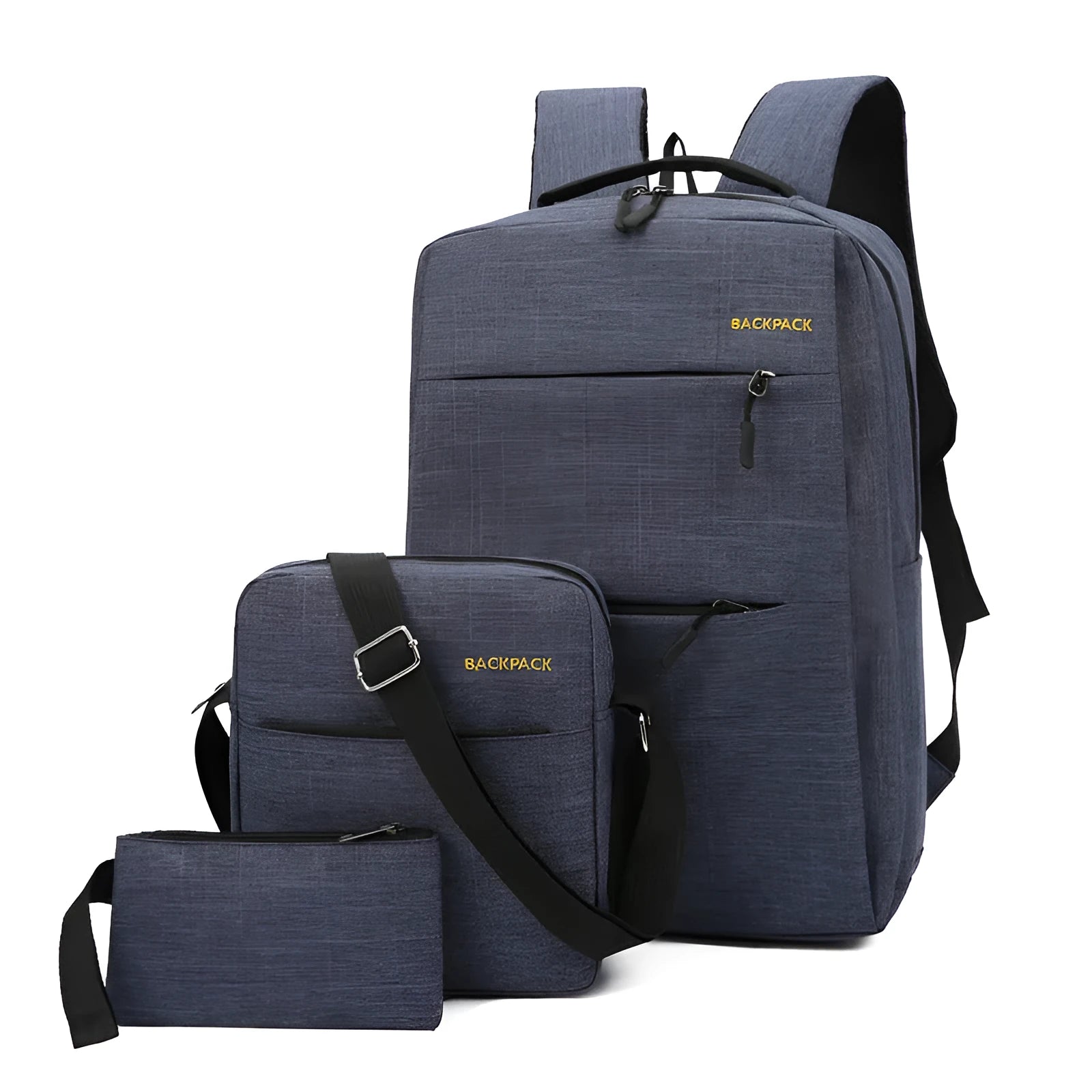 Men's three-piece computer bag set in waterproof nylon with USB charging ports