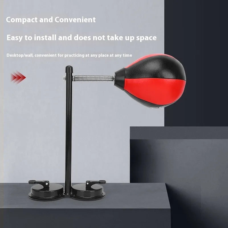 Inflatable pear-shaped boxing speed ball with double suction cup mounting system for home training