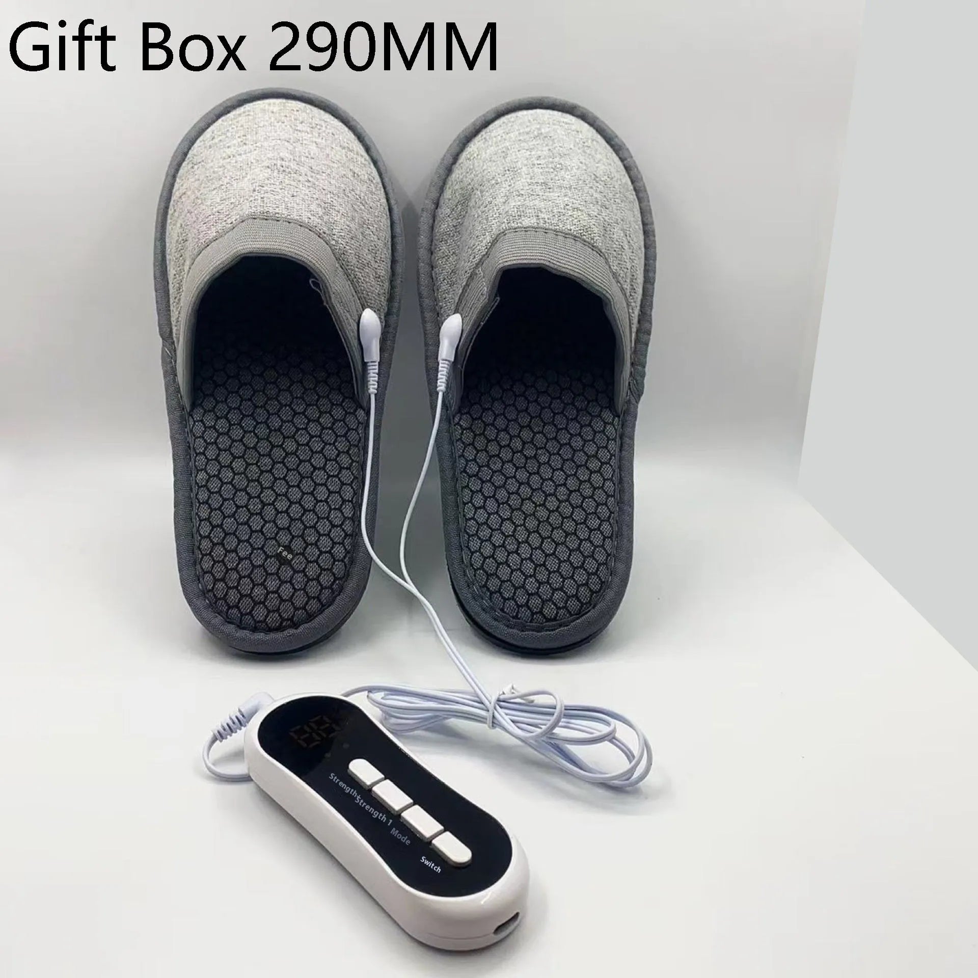 Gray micro current massage slippers with pulse electrode therapy, linen upper and non-slip sole