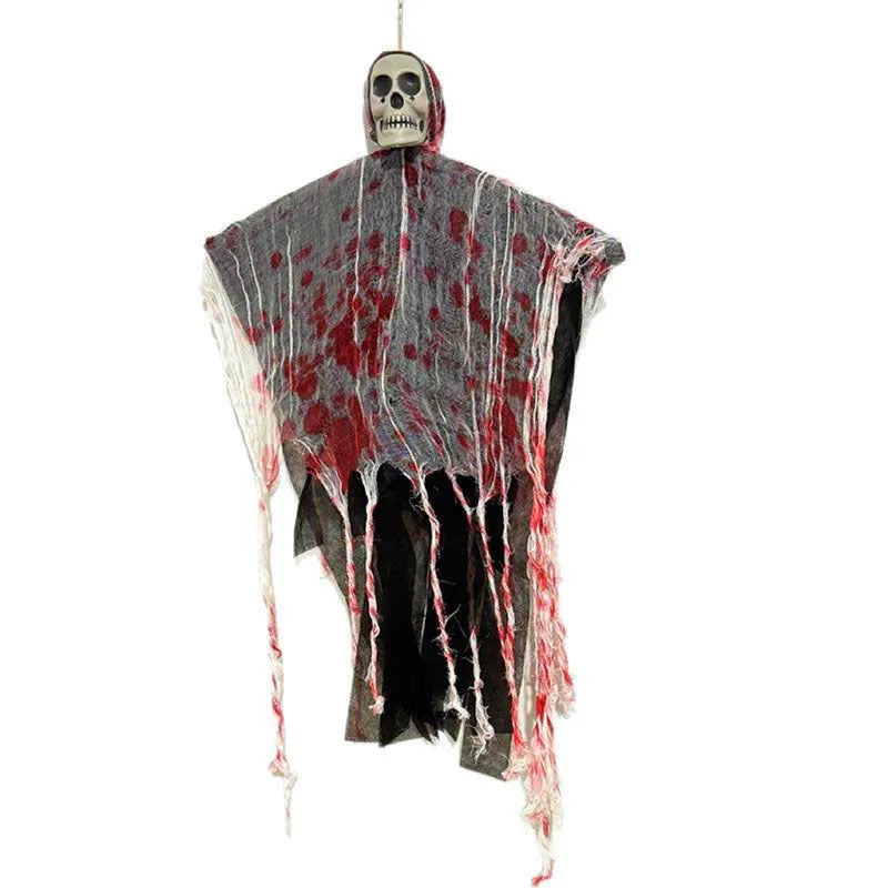Blood-dyed luminous skull hanging ghost Halloween ornament for outdoor display